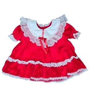 Vintage Velour Lace Baby Dress Retro Holiday Outfit Infant Party Dress, 6M